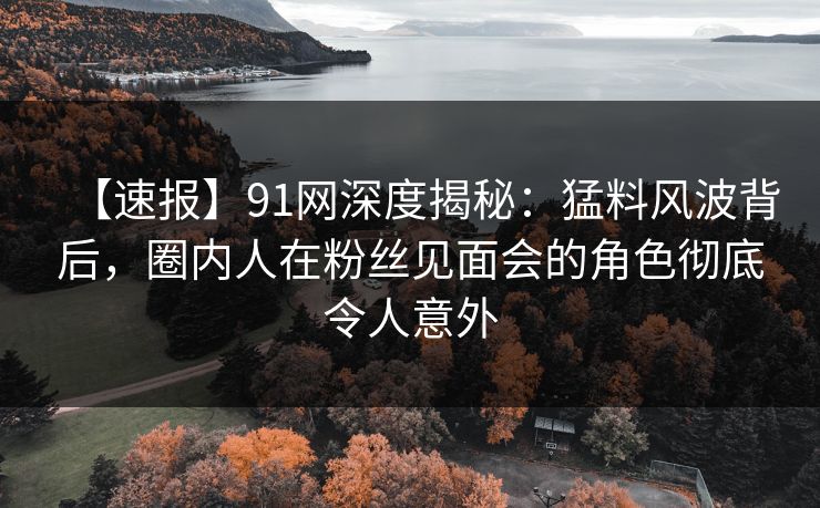 【速报】91网深度揭秘：猛料风波背后，圈内人在粉丝见面会的角色彻底令人意外
