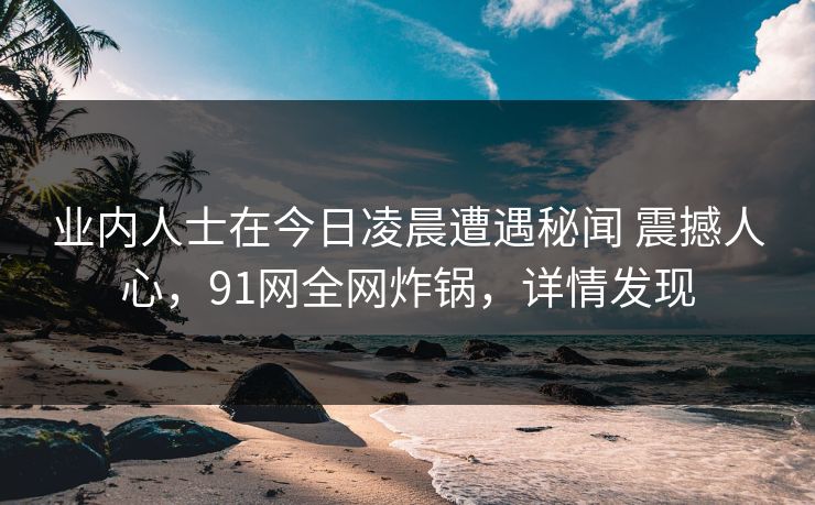 业内人士在今日凌晨遭遇秘闻 震撼人心，91网全网炸锅，详情发现